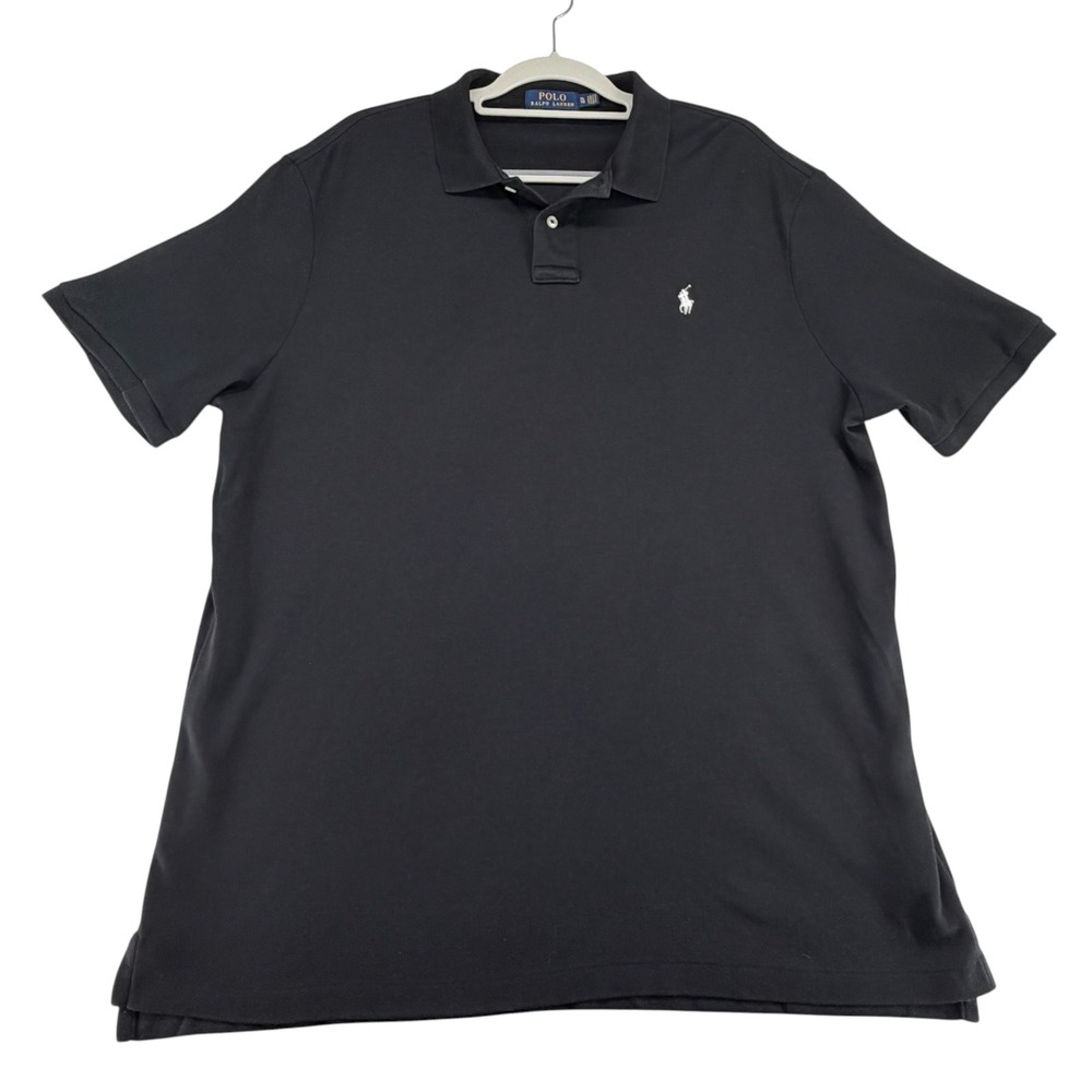Polo Ralph Lauren 100% Cotton Short Sleeve Polo Shirt Mens XL Black White Pony